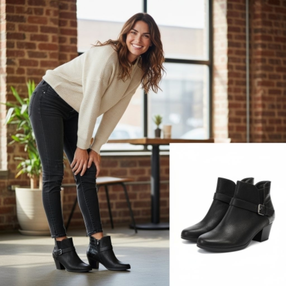 BARETRAPS NEW  LEXIS BLACK FAUX LEATHER Side Zip Buckle Ankle boots Size 8M